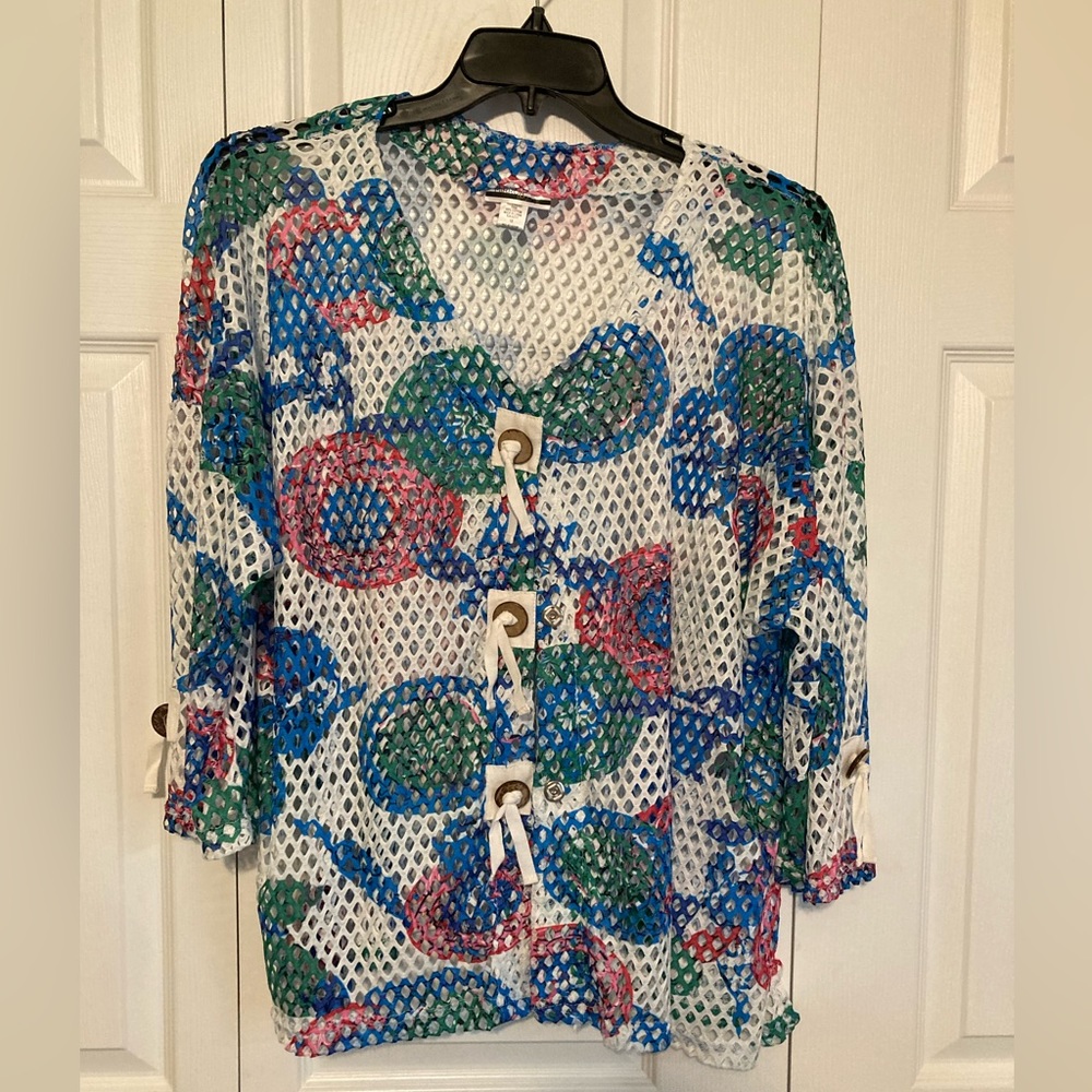 Open-weave Button Front Top